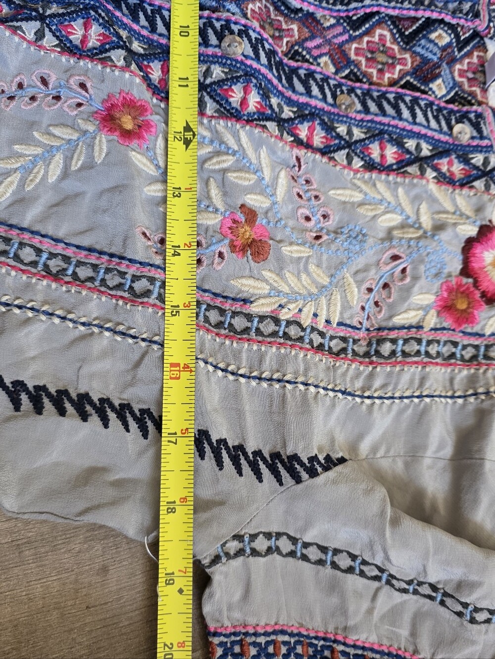 JOHNNY WAS Ellie Silk Dress Embroidered Spell Boho Chic Festivalcore Grey - Picture 7 of 14